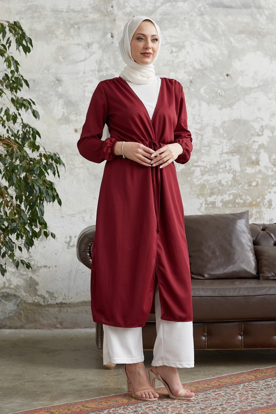 5587 - Tesettür Kimono Bordo-A11