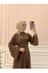 6352 - Kemerli Tesettür Tunik Kahverengi̇-B7 6352 - Kemerli Tesettür Tunik Kahverengi̇-B7