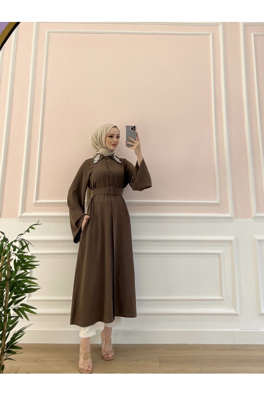 6352 - Kemerli Tesettür Tunik Kahverengi̇-B7 6352 - Kemerli Tesettür Tunik Kahverengi̇-B7