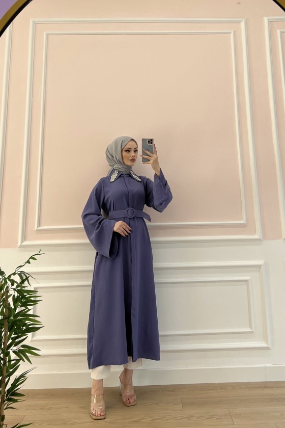 6352 - Kemerli Tesettür Tunik Mor-B7 6352 - Kemerli Tesettür Tunik Mor-B7