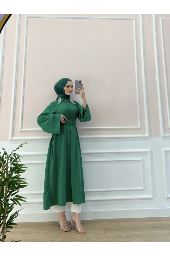 6352 - Kemerli Tesettür Tunik Yeşi̇l-B7