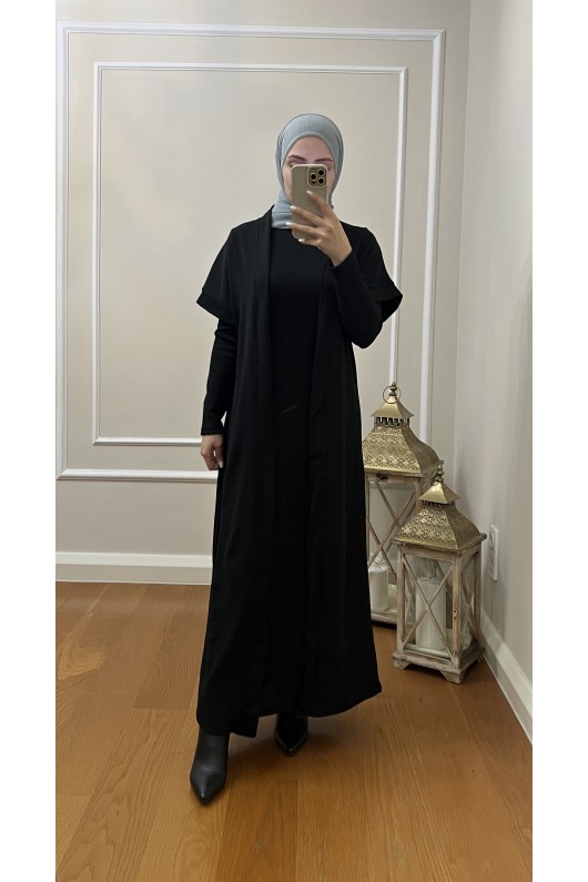 4441 Hırka Elbise Tesettür Takım Si̇yah İ-2