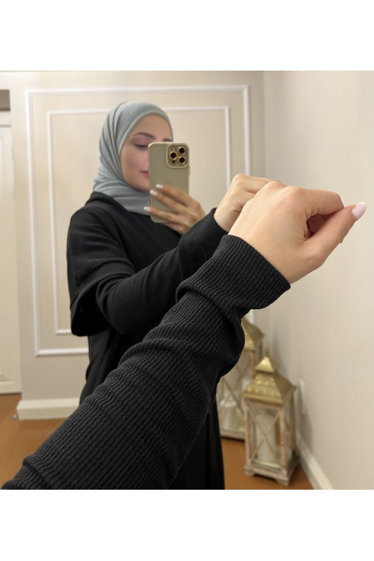 4441 Hırka Elbise Tesettür Takım Si̇yah İ-2