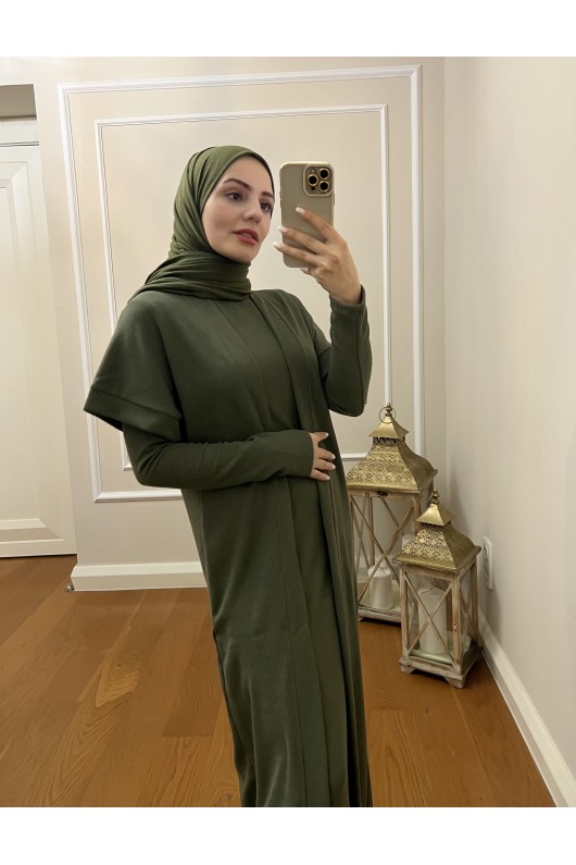 4441 Hırka Elbise Tesettür Takım Haki̇ İ-2