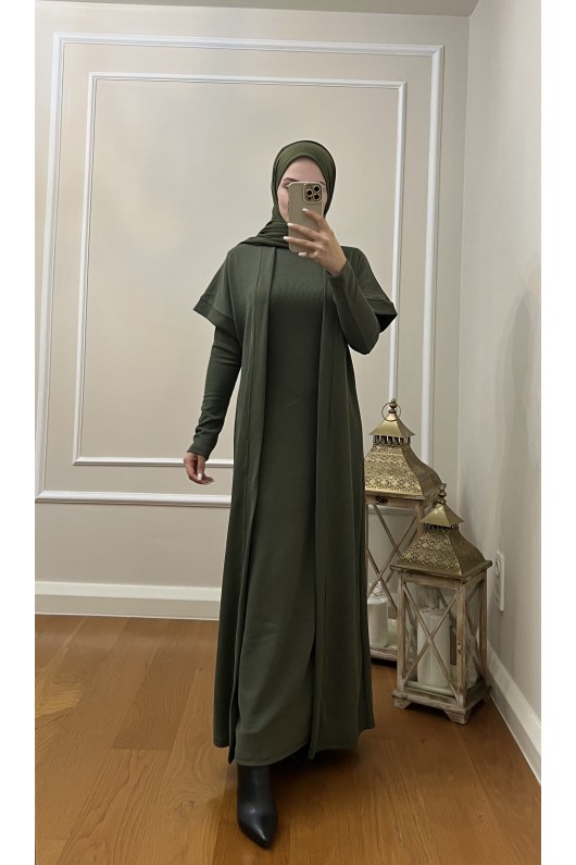 4441 Hırka Elbise Tesettür Takım Haki̇ İ-2