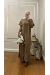 4441 Hırka Elbise Tesettür Takım Camel İ-2