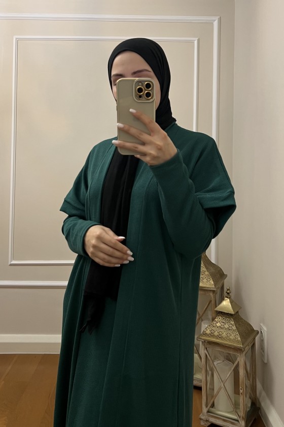 4441 Hırka Elbise Tesettür Takım Yeşi̇l İ-2