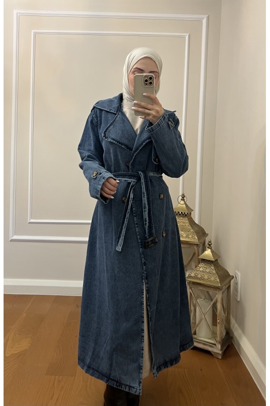 4409 Kot Tesettür Trençkot Mavi̇-Z3