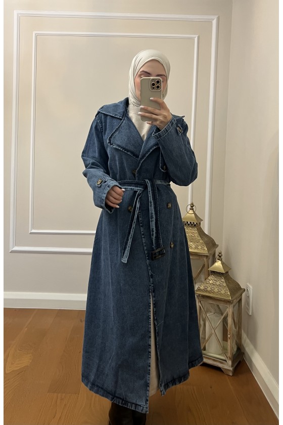 4409 Kot Tesettür Trençkot Mavi̇-Z3
