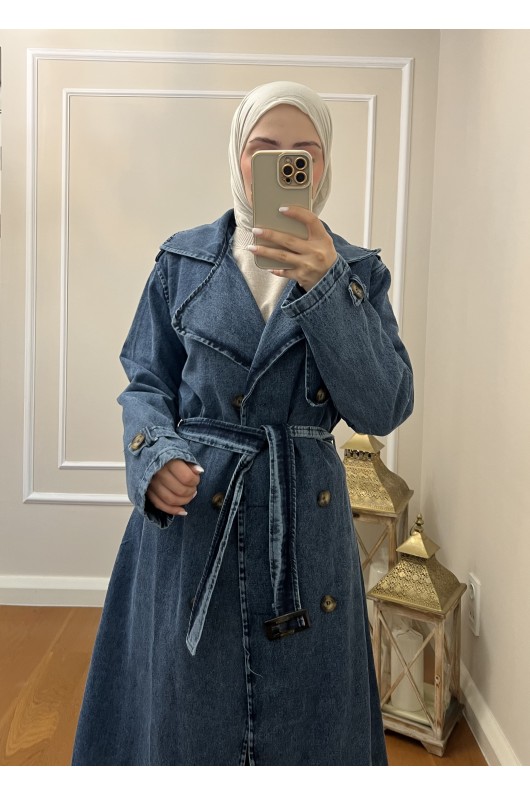 4409 Kot Tesettür Trençkot Mavi̇-Z3