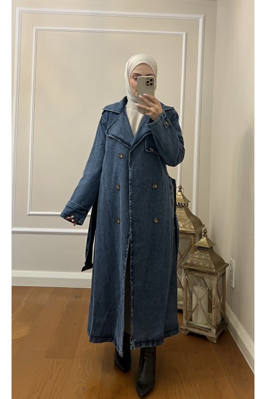 4409 Kot Tesettür Trençkot Mavi̇-Z3