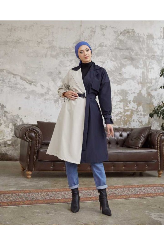 100016-İki Renk Trençkot Pembe-C4