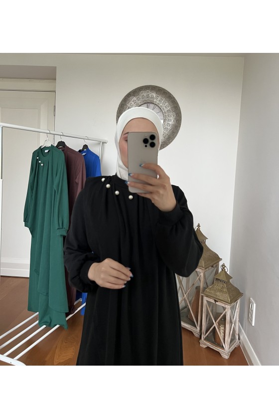 4424 - Taş Detaylı Tesettür Triko Elbise Si̇yah-A17 4424 - Taş Detaylı Tesettür Triko Elbise Si̇yah-A17