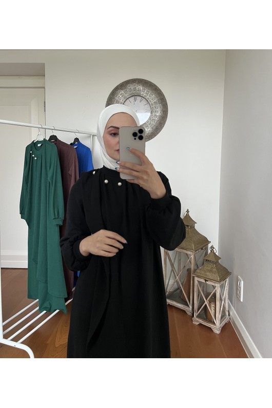 4424 - Taş Detaylı Tesettür Triko Elbise Si̇yah-A17 4424 - Taş Detaylı Tesettür Triko Elbise Si̇yah-A17