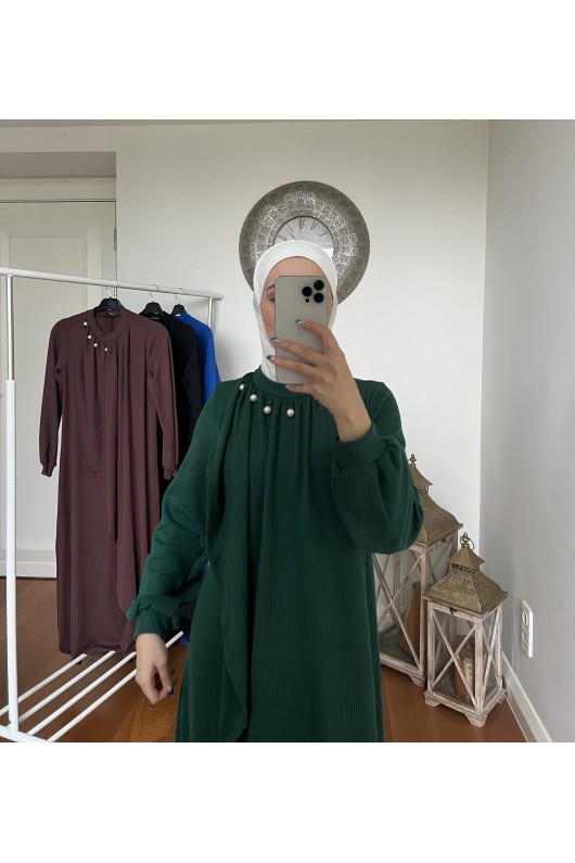 4424 - Taş Detaylı Tesettür Triko Elbise Yeşi̇l-A17 4424 - Taş Detaylı Tesettür Triko Elbise Yeşi̇l-A17