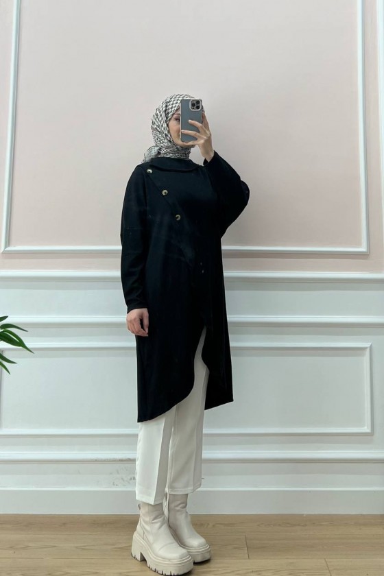 4420-Asimetrik Tesettür Tunik Si̇yah-A4