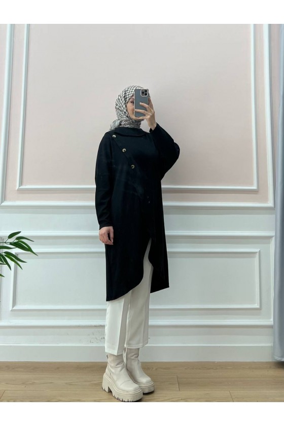 4420-Asimetrik Tesettür Tunik Si̇yah-A4