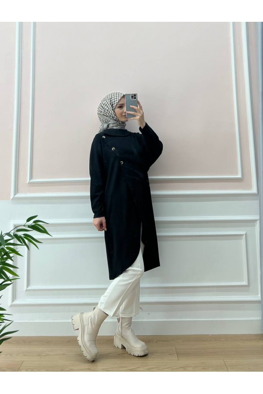 4420-Asimetrik Tesettür Tunik Si̇yah-A4