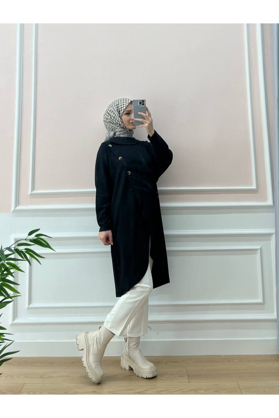 4420-Asimetrik Tesettür Tunik Si̇yah-A4