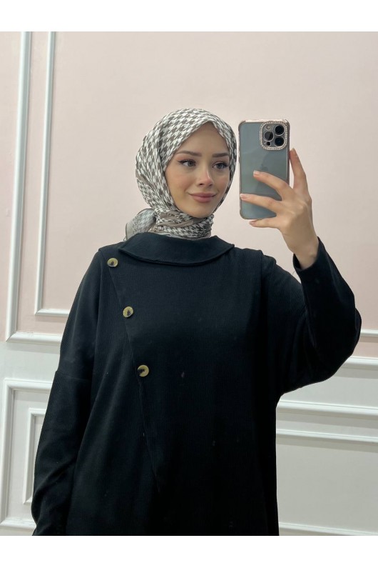4420-Asimetrik Tesettür Tunik Si̇yah-A4