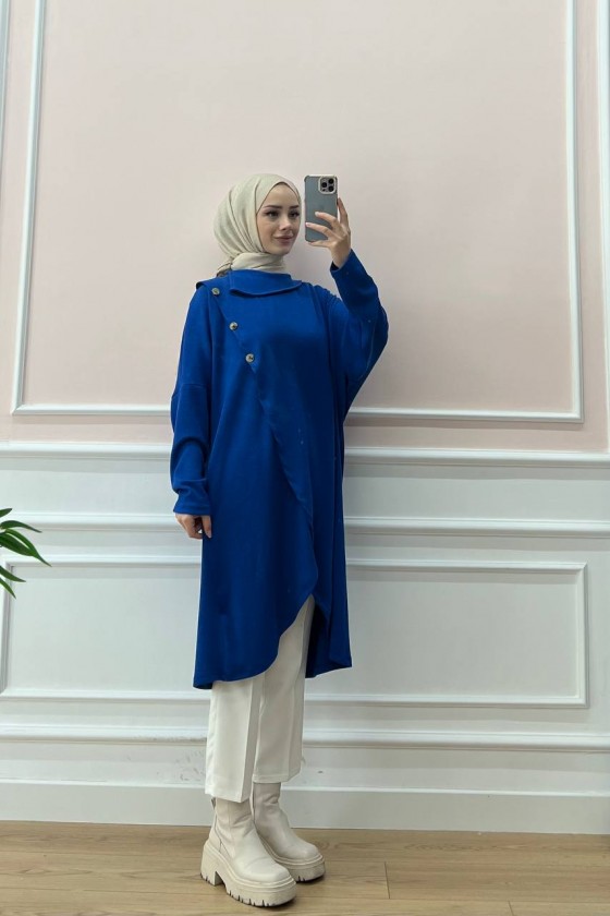 4420-Asimetrik Tesettür Tunik Mavi̇-A4
