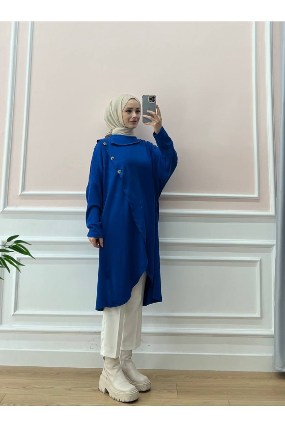 4420-Asimetrik Tesettür Tunik Mavi̇-A4