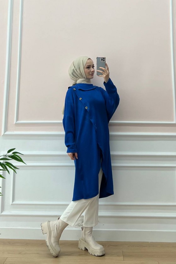 4420-Asimetrik Tesettür Tunik Mavi̇-A4 4420-Asimetrik Tesettür Tunik Mavi̇-A4