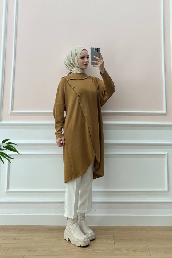 4420-Asimetrik Tesettür Tunik Taba-A4
