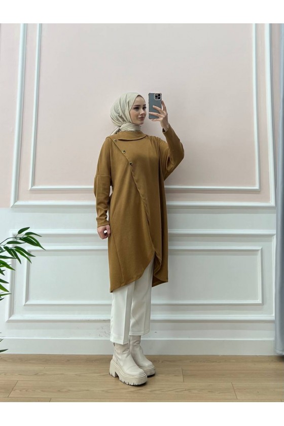 4420-Asimetrik Tesettür Tunik Taba-A4