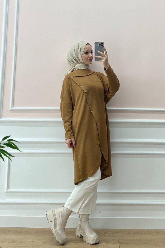 4420-Asimetrik Tesettür Tunik Taba-A4 4420-Asimetrik Tesettür Tunik Taba-A4