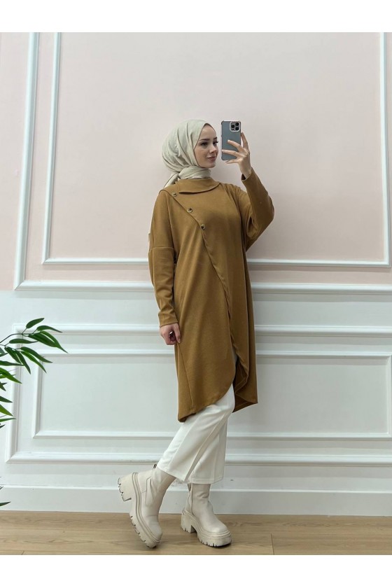 4420-Asimetrik Tesettür Tunik Taba-A4