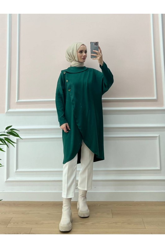 4420-Asimetrik Tesettür Tunik Yeşi̇l-A4