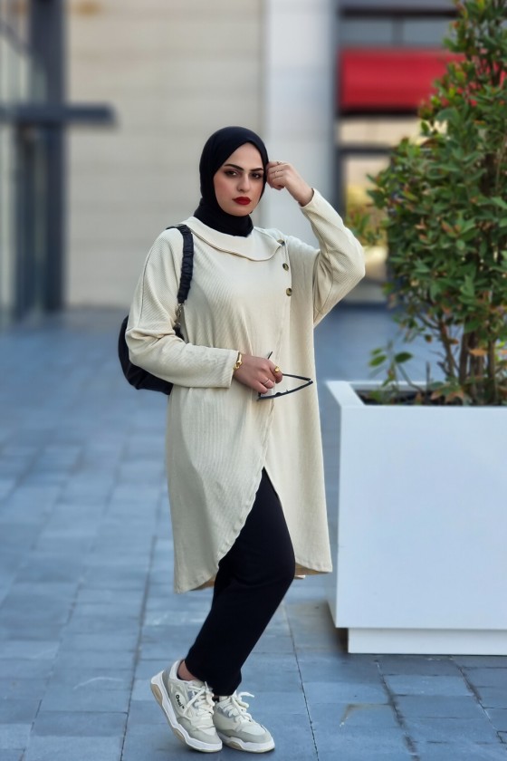 4420-Asimetrik Tesettür Tunik Taş-A4