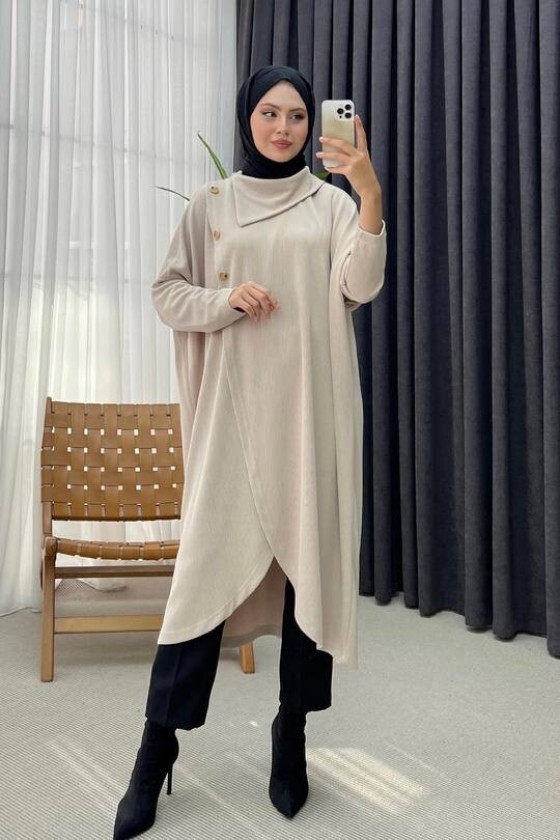 4420-Asimetrik Tesettür Tunik Taş-A4 4420-Asimetrik Tesettür Tunik Taş-A4