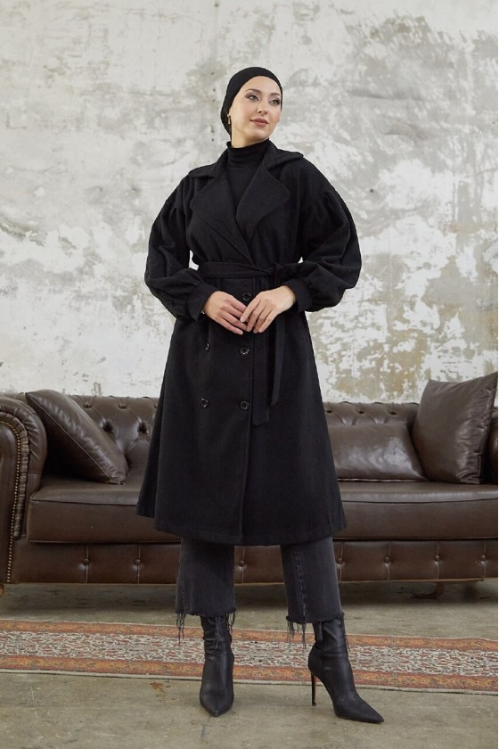 1207 - 6 Düğmeli Tesettür Kaban Si̇yah-A16 1207 - 6 Düğmeli Tesettür Kaban Si̇yah-A16