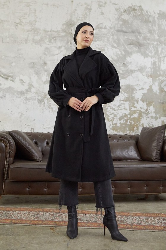 1207 - 6 Düğmeli Tesettür Kaban Si̇yah-A16 1207 - 6 Düğmeli Tesettür Kaban Si̇yah-A16