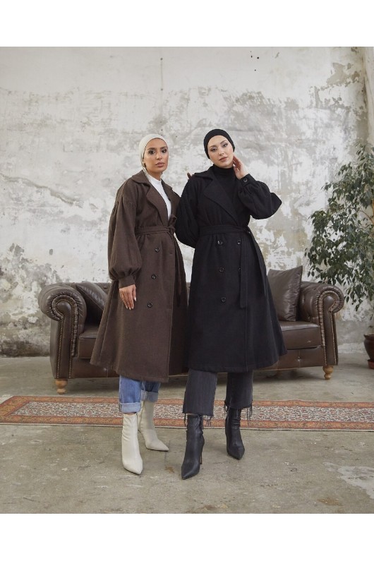 1207 - 6 Düğmeli Tesettür Kaban Si̇yah-A16 1207 - 6 Düğmeli Tesettür Kaban Si̇yah-A16