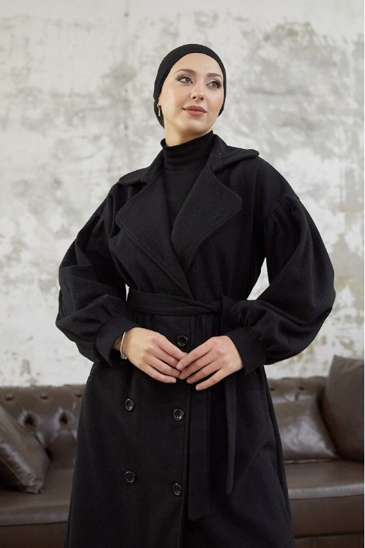 1207 - 6 Düğmeli Tesettür Kaban Si̇yah-A16 1207 - 6 Düğmeli Tesettür Kaban Si̇yah-A16