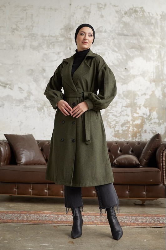 1207 - 6 Düğmeli Tesettür Kaban Haki̇-A16 1207 - 6 Düğmeli Tesettür Kaban Haki̇-A16