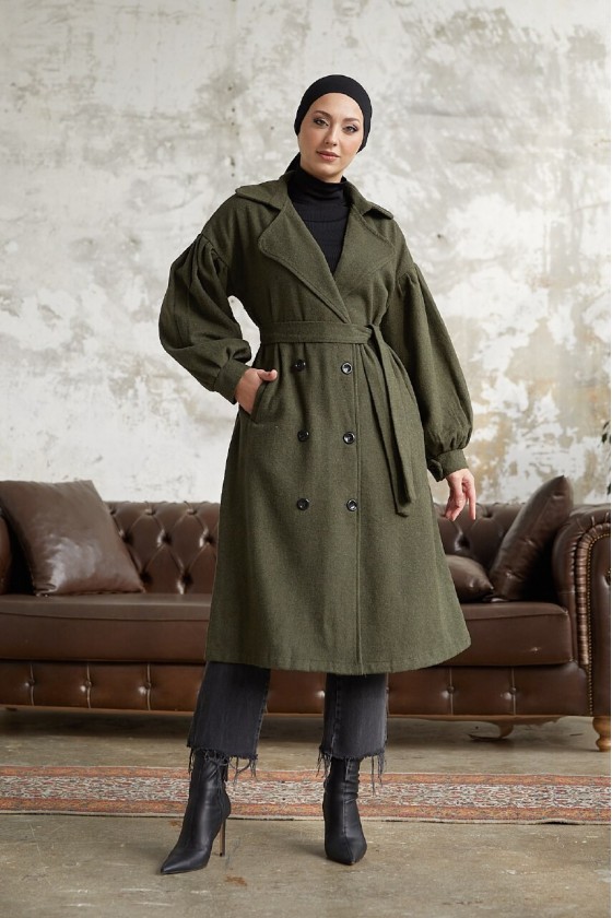 1207 - 6 Düğmeli Tesettür Kaban Haki̇-A16 1207 - 6 Düğmeli Tesettür Kaban Haki̇-A16