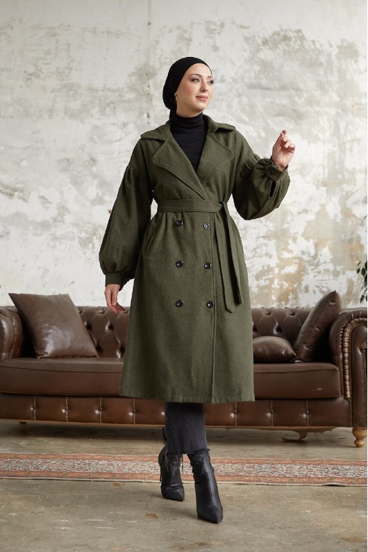 1207 - 6 Düğmeli Tesettür Kaban Haki̇-A16 1207 - 6 Düğmeli Tesettür Kaban Haki̇-A16