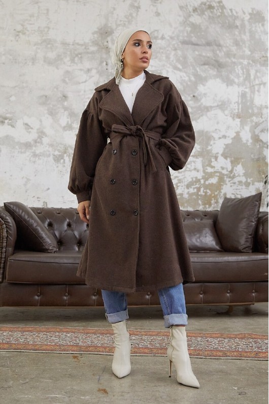 1207 - 6 Düğmeli Tesettür Kaban Kahverengi̇-A16 1207 - 6 Düğmeli Tesettür Kaban Kahverengi̇-A16