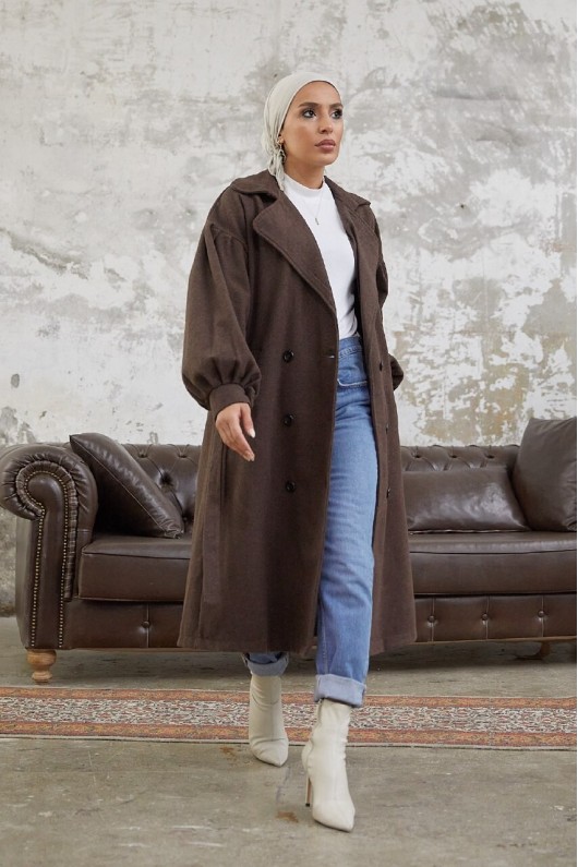 1207 - 6 Düğmeli Tesettür Kaban Kahverengi̇-A16 1207 - 6 Düğmeli Tesettür Kaban Kahverengi̇-A16