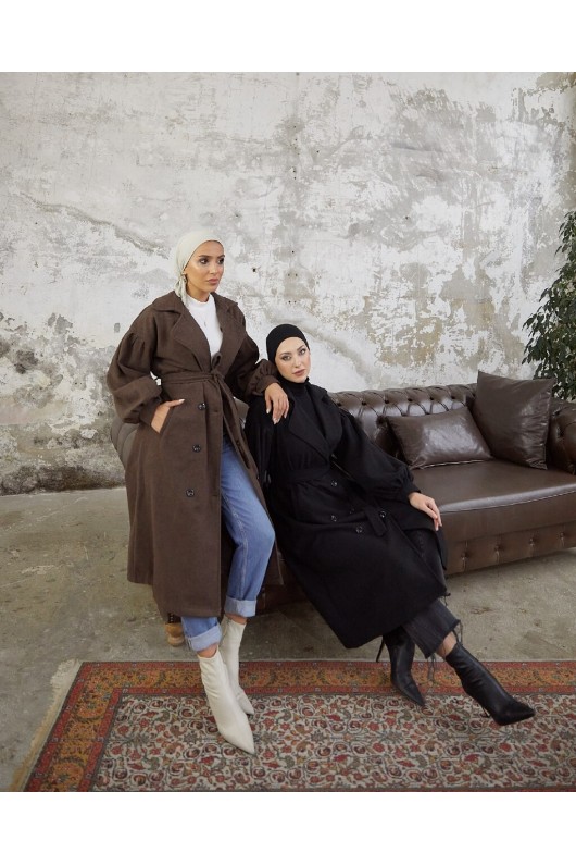 1207 - 6 Düğmeli Tesettür Kaban Kahverengi̇-A16 1207 - 6 Düğmeli Tesettür Kaban Kahverengi̇-A16