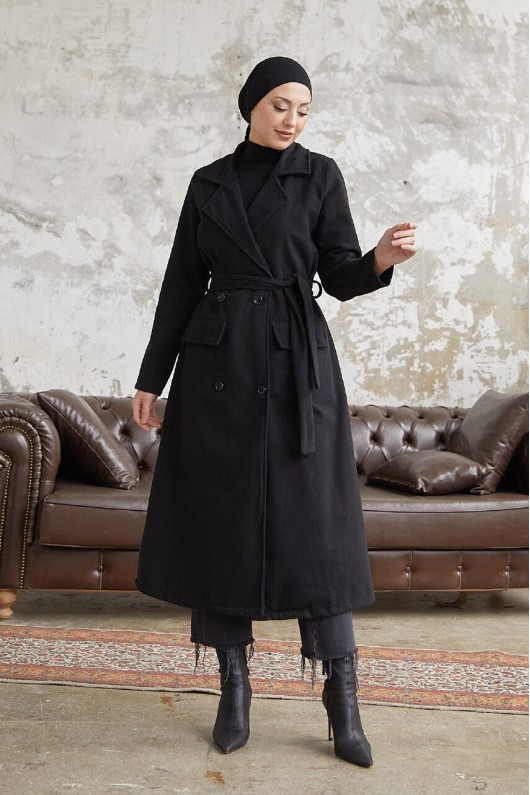 12102 - Dört Düğmeli Tesettür Kaban Si̇yah-F7 12102 - Dört Düğmeli Tesettür Kaban Si̇yah-F7