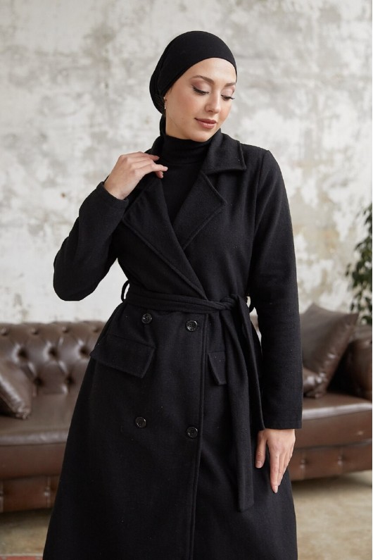 12102 - Dört Düğmeli Tesettür Kaban Si̇yah-F7 12102 - Dört Düğmeli Tesettür Kaban Si̇yah-F7