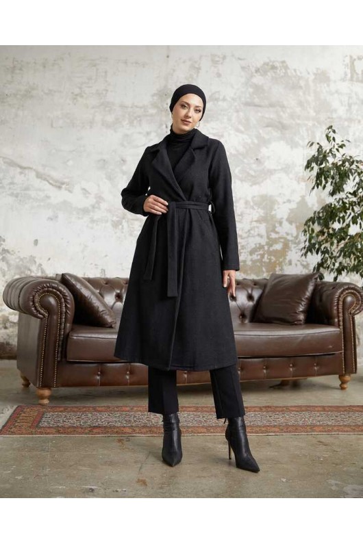 20053 - Bağlamalı Tesettür Kaban Si̇yah-A20 20053 - Bağlamalı Tesettür Kaban Si̇yah-A20