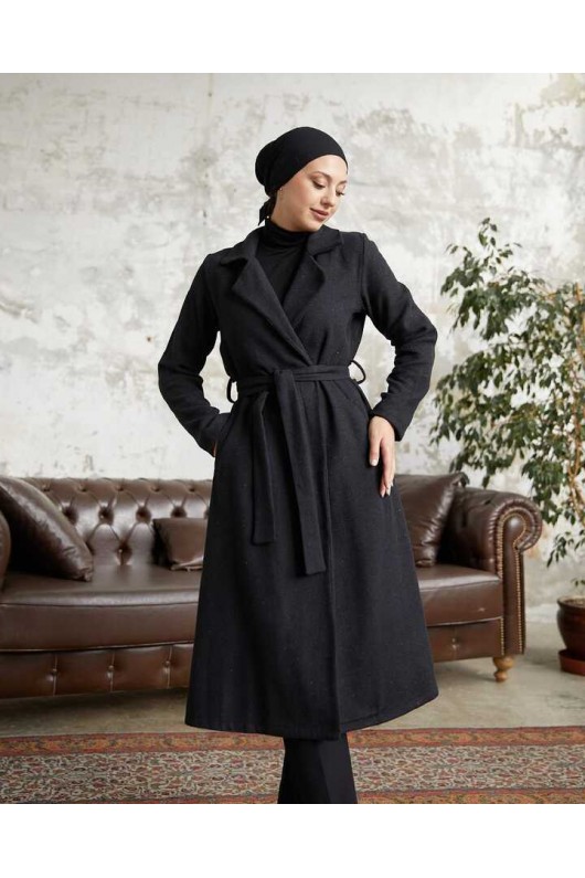 20053 - Bağlamalı Tesettür Kaban Si̇yah-A20 20053 - Bağlamalı Tesettür Kaban Si̇yah-A20