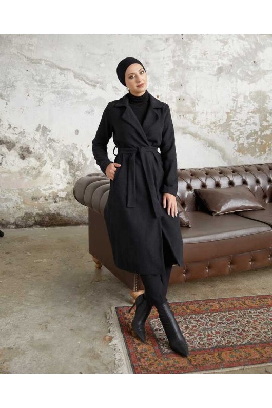 20053 - Bağlamalı Tesettür Kaban Si̇yah-A20 20053 - Bağlamalı Tesettür Kaban Si̇yah-A20