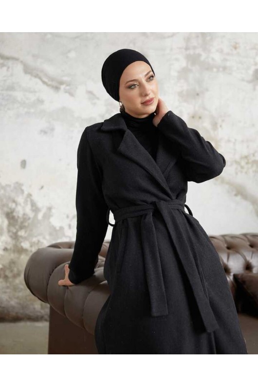 20053 - Bağlamalı Tesettür Kaban Si̇yah-A20 20053 - Bağlamalı Tesettür Kaban Si̇yah-A20